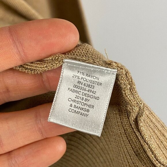 CJ Banks Cardigan Sweater Size 2X Tan Pearl Neckline Detail Button Up - Picture 6 of 11